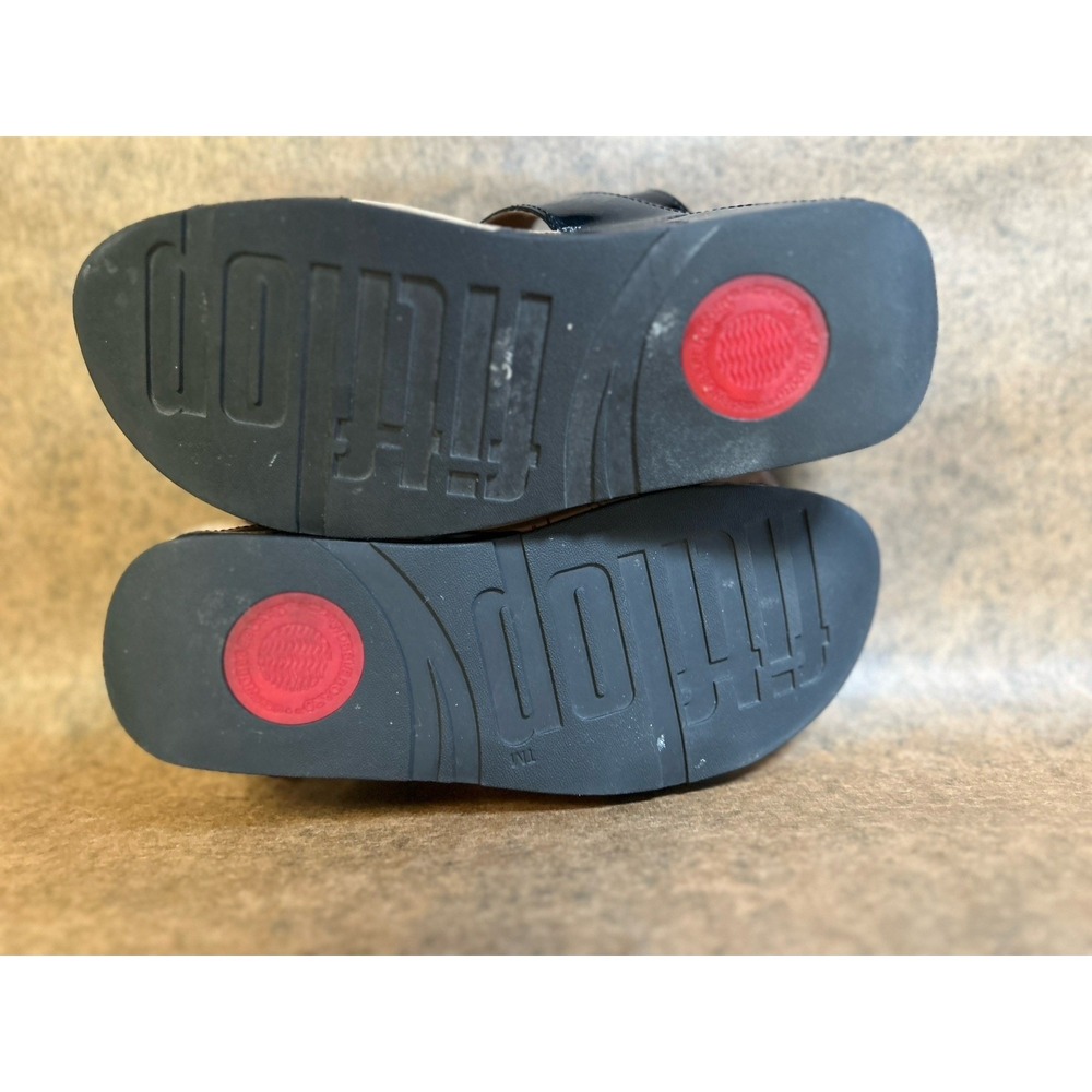 Fitflop Arena Sandal Women Sz 8 Black Patent Leather Ankle Strap Gladiator Cork - Picture 6 of 7